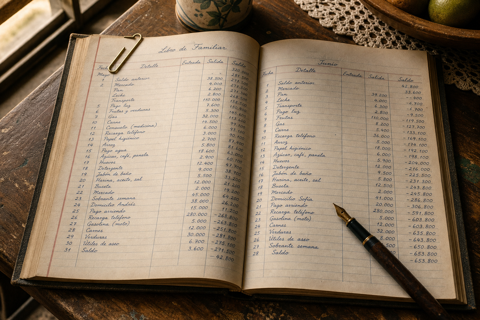 Libreta de caja abierta sobre la mesa
